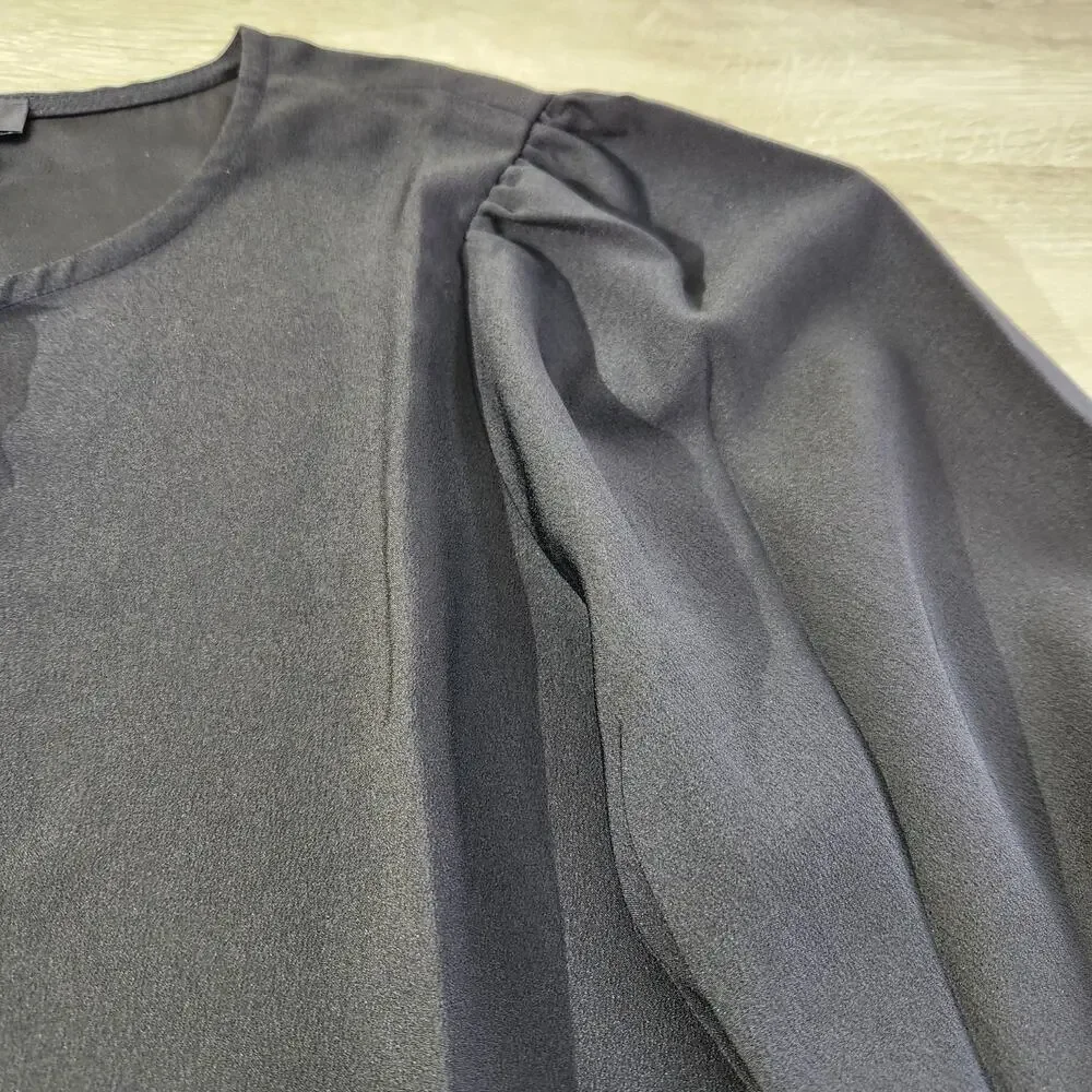 J Crew Black Puff Sleeve Crepe Top Blouse BL712 Office Women Size Small Tall